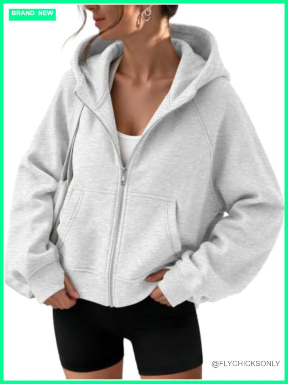 Womens Zip Up Hoodie Fleece Lined Cropped Sweatshirt Oversized Thumbhole